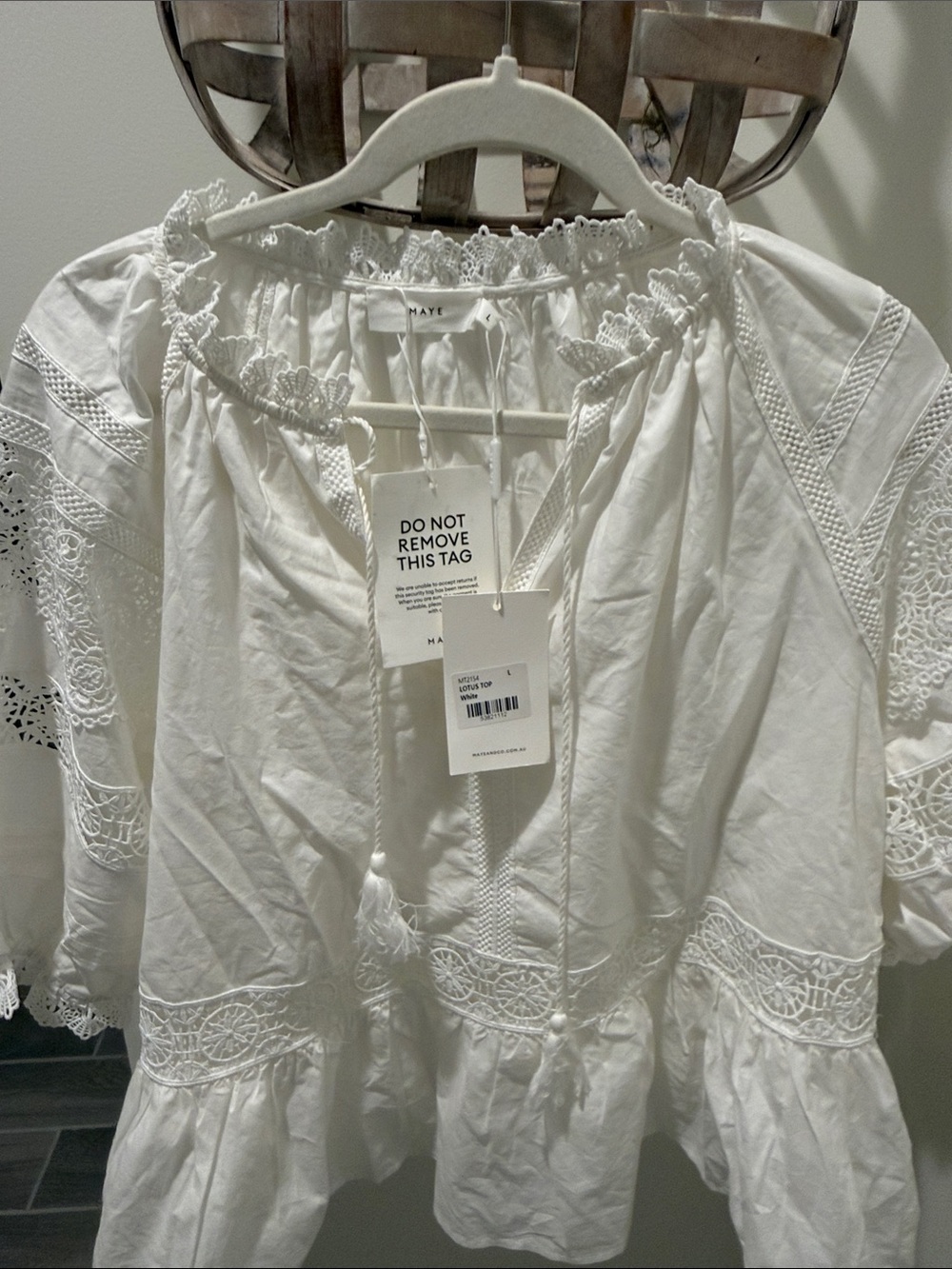 White Lace-Trim Peasant Blouse